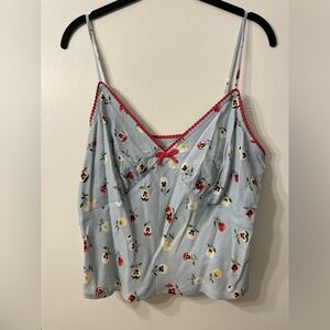 GAP x Doen Light Blue Floral Camisole with Red Trim